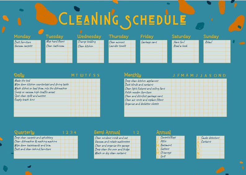 Customizable Cleaning Schedule Template printable - Etsy