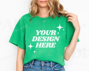 Gildan 5000 Irish Green Mockup, Model T-Shirt Mockups, Oversized Tee Shirt Mock-Up, White Background TShirt Mock Up, G5000 Real Model Mock