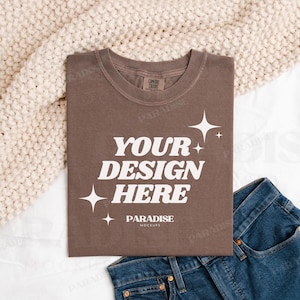 Comfort Colors 1717 Espresso T-Shirt Mockup, Folded Flat Lay Brown TShirt Mock Up, Real Photo T Shirt Flatlay, Neutral Cozy Aesthetic Mockup