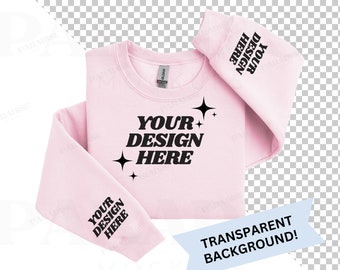 Gildan 18000 Light Pink Sleeve Print Mockup, Transparent Background Mock Up, Folded Sweatshirt Flat Lay Mock-up, PNG Sweater Flatlay Mockups