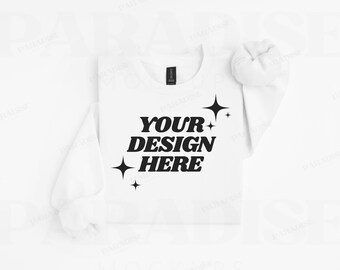 Gildan SF000 White Sweatshirt Mockup, Folded Flat Lay Mock Up, Softstyle Crewneck Sweater Flatlay Mock, Real Photo White Background Mockups