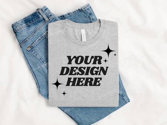 Bella Canvas 3001 Athletic Heather Mockup, Folded Grey Flatlay T-Shirt Mock Up, Gray Flat Lay Tee Shirt Mockups, Styled 3001 TShirt Mock-up