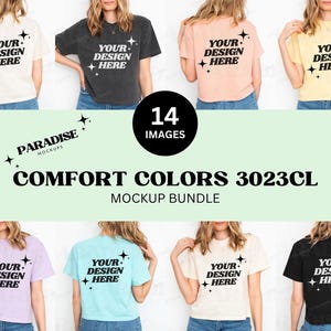 Pacchetto di mockup Comfort Colors 3023CL, mockup di t-shirt Crop Pepper, mockup di t-shirt avorio corta semplice, mockup di t-shirt modello 3023 reale
