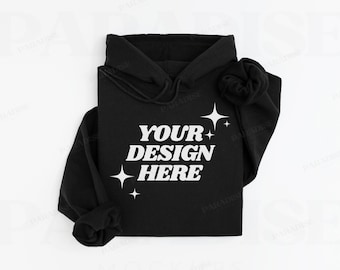 Gildan 18500 Black Sweatshirt Hoodie Mockup, Flat Lay Hooded Sweatshirt Mock Up, Simple Clean Sweater G185 Mock-up, G18500 Mockups