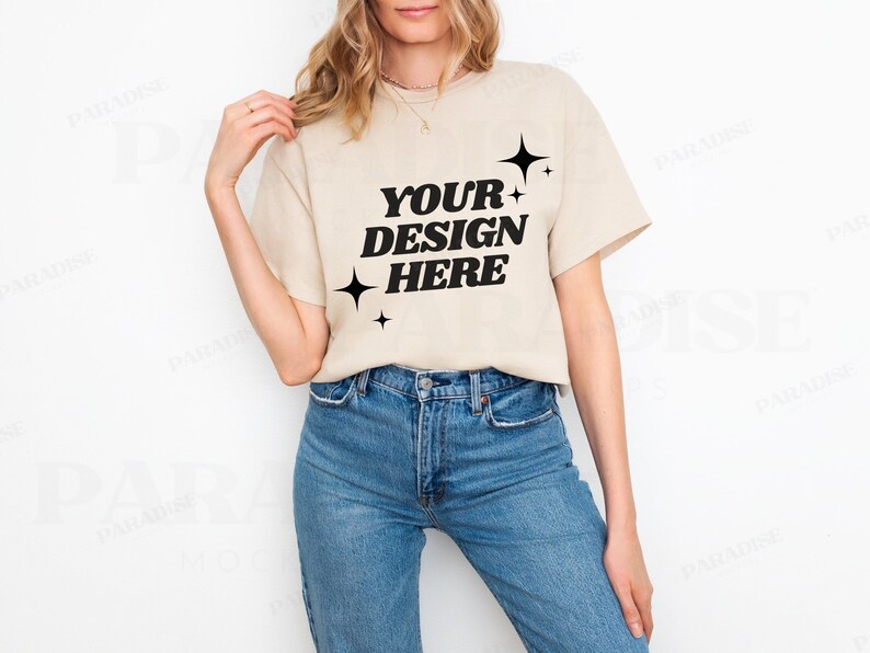 T-shirt Graphique Gildan Taille L, Couleur Beige, Manches Courtes, Coton