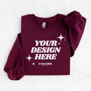 Gildan 18000 Maroon Sweatshirt Folded Mockup, Flat Lay Red Crewneck Mock Up, G18000 Flatlay POD Mockups, Simple Clean Sweater G180 Mock-Up