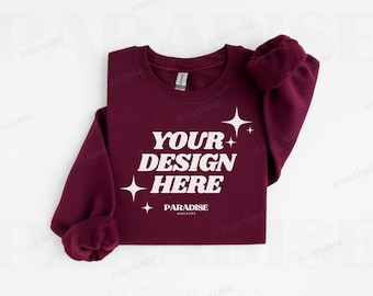 Gildan 18000 Maroon Sweatshirt Folded Mockup, Flat Lay Red Crewneck Mock Up, G18000 Flatlay POD Mockups, Simple Clean Sweater G180 Mock-Up