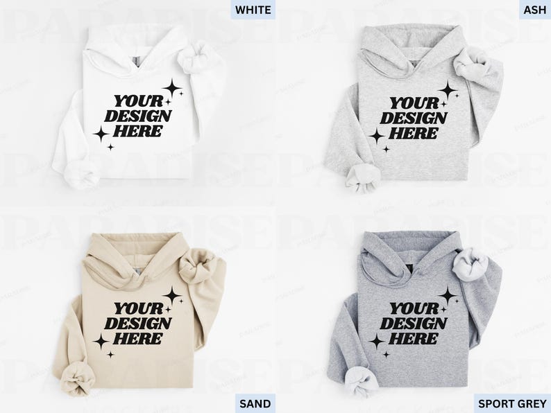 Gildan 18500 Folded Mockup Bundle, Flat Lay Hoodie Sweatshirt Mockups, Hooded Sweater Flatlay, Simple G185 Mock-Up, White Background Mock image 3
