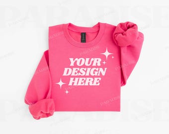 Gildan SF000 Pink Lemonade Sweatshirt Mockup, Folded Flat Lay Mock Up, Softstyle Crewneck Sweater Flatlay, Real Photo White Background Mock