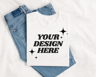 Bella Canvas 3001 White Mockup, Folded Flatlay T-Shirt Mock Up, Simple Flat Lay Tee Shirt Mockups, Styled Bella Canvas 3001 TShirt Mock-up