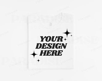 Bella Canvas 3001 Weiß T-Shirt Mockup, Weißer Hintergrund Flat Lay Mockups, gefaltetes Flatlay T-Shirt MockUp, einfaches BC3001 TShirt MockUp