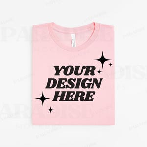 Bella Canvas 3001 Pink T-Shirt Mockup, Folded Flatlay Tee Shirt Mock Up, White Background Flat Lay Mockups, Simple BC3001 TShirt POD Mock-Up
