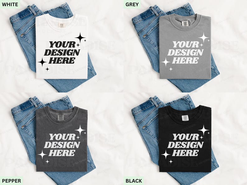 Comfort Colors 1717 Mockup Bundle, Folded Flat Lay T-Shirt Mockups, Tee Shirt Mock Up, Simple Styled Flatlay Mockups, Trendy TShirt Mock-up image 2