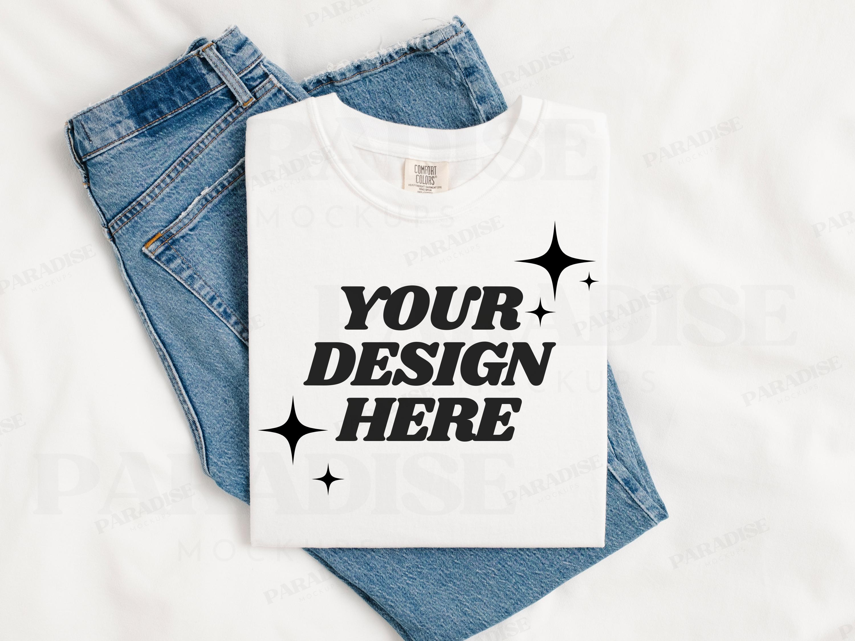 Comfort Colors 1717 White Mockup, Folded Flatlay T-shirt Mock Up 