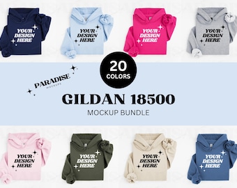 Gildan 18500 Folded Mockup Bundle, Flat Lay Hoodie Sweatshirt Mockups, Hooded Sweater Flatlay, Simple G185 Mock-Up, White Background Mock