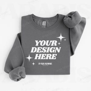 Gildan 18000 Charcoal Sweatshirt Folded Mockup, Flat Lay Gray Crewneck Mock Up, Simple Clean Grey Sweater G180 Mock-up, G18000 Mockups
