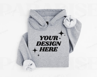 Gildan 18500 Sport Grey Hoodie Folded Mockup, Flat Lay Gray Hooded Sweatshirt Mock Up, Simple Clean Sweater G185 Mock-up, G18500 Mockups