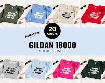 Gildan 18000 Sweatshirt Mockup Bundle, gefaltete Flat Lay Pullover Mockups, trendige Rundhalsausschnitt Flatlay, Styled G180 MockUp, Real Photo POD MockUp