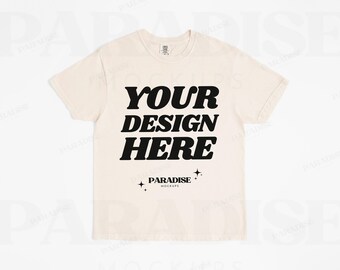 Comfort Colors 1717 Ivory Mockup, T Shirt Flat Lay Mock Up, Minimal Flatlay Tee Mockups, Simple C1717 Real Product Photo Mock-Up