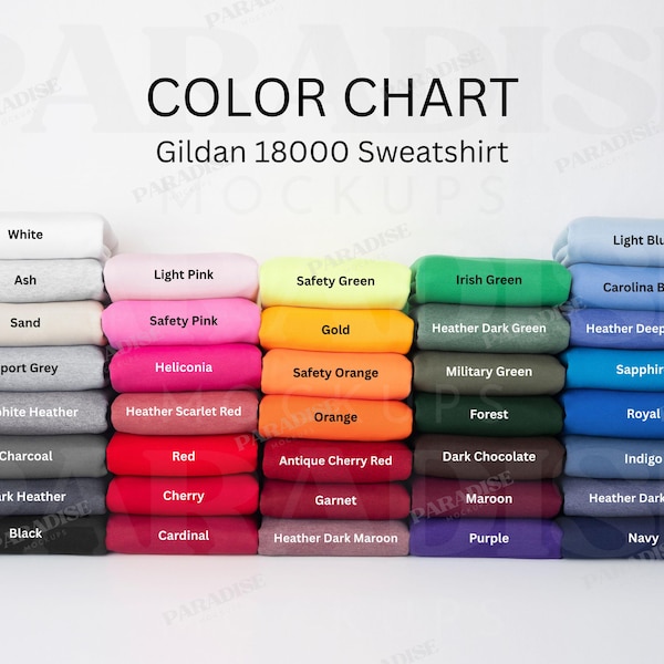 Gildan 18000 Color Chart | G180 Mockup Color Guide | 37 Sweatshirt Colors | Real Product Photo