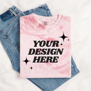 Comfort Colors Colorblast 1745 Clay Mockup, Folded Flat Lay Tee Shirt Mockups, POD Red TShirt Flatlay Mock-up, Styled T-Shirt Mock Up