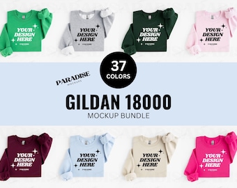 Gildan 18000 Sweatshirt Mockup Bundle, Folded Crewneck Flat Lay, White Background Real Photo, POD Product Mockups