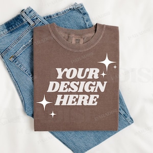 Comfort Colors 1717 Espresso T-Shirt Mockup, Folded Brown Flatlay Tee Shirt Mock Up, Simple Styled Flat Lay Mockups, Folded TShirt Mock-up