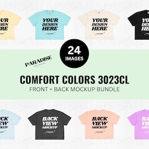 Comfort Colors 3023CL Mockup Bundle, Crop T-Shirt Flat Lay Mockups, Front and Back View, Plain Background Flatlay, Real Photo Mock