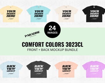 Comfort Colors 3023CL Mockup Bundle, Crop T-Shirt Flat Lay Mockups, Front and Back View, Plain Background Flatlay, Real Photo Mock