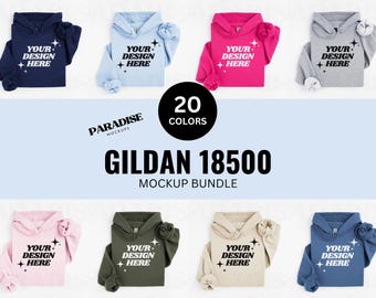 Gildan 18500 gevouwen mockupbundel, plat liggende hoodie-sweater-mock-ups, flatlay-trui met capuchon, eenvoudig G185-model, mock-up op witte achtergrond