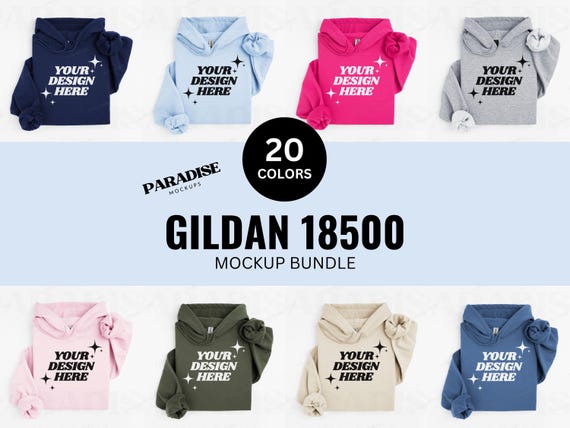 Gildan 18500 Folded Mockup Bundle, Flat Lay Hoodie Sweatshirt Mockups, Hooded Sweater Flatlay, Simple G185 Mock-Up, White Background Mock