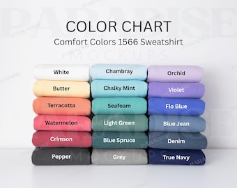 Comfort Colors 1566 Color Chart | C1566 Mockup Color Guide | 20 Sweatshirt Colors | Real Product Photo