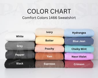 Comfort Colors 1466 Kleurenkaart | C1466 Mockup Kleurengids | 14 Sweatshirtkleuren | Foto van het echte product