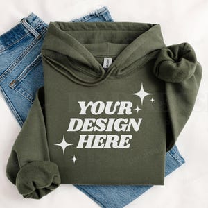 Gildan 18500 Military Hoodie Mockup, Folded Flat Lay Hooded Sweatshirt Mock Up, Styled Green Sweater Mock-up, G18500 Flatlay POD Mockups