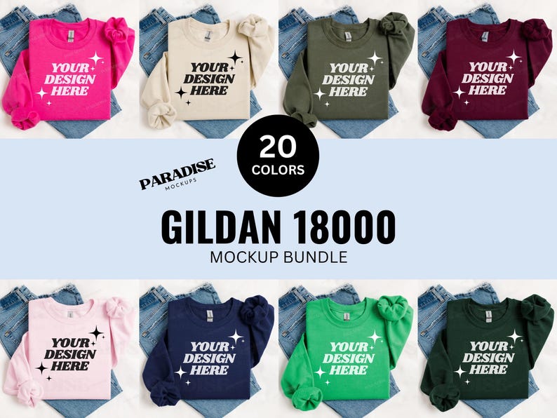 Gildan 18000 Folded Mockup Bundle, Flat Lay Sweatshirt Mockups, Crewneck Sweater Flatlay, Simple G180 Mock-Up, Styled Gildan 18000 Mock Up image 1