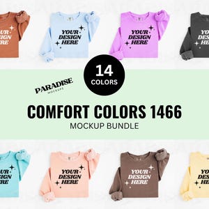 Comfort Colors 1466 Mockup Bundle, Folded Sweatshirt Flat Lay Mock Up, Crewneck Sweater Flatlay Mock, Real Photo White Background Mockups