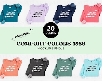 Comfort Colors 1566 Mockup Bundle, Folded Flat Lay Sweatshirt Mock Up, Simple Flatlay Crewneck Mock-Up, White Background Sweater POD Mockups
