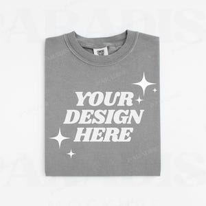 Comfort Colors 1717 Grey Mockup, Folded Flatlay T-Shirt Mock Up, Gray Flat Lay Tee Shirt Mockups, Simple White Background POD TShirt Mock-up
