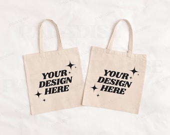 Tote Bag Mockup Liberty Bags OAD113, Natural Cotton Canvas Tote Mock-Up, Front & Back Dual View Flatlay Mockups, Real Photo Flat Lay Mock Up
