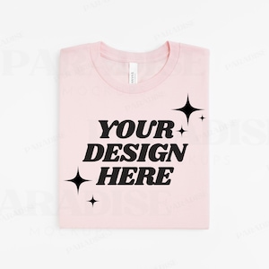 Bella Canvas 3001 Soft Pink T-Shirt Mockup, Folded Flatlay Tee Shirt Mock Up, White Background Flat Lay Mockups, Simple POD TShirt Mock-Up