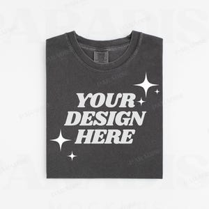 Comfort Colors 1717 Pepper Mockup, Folded Grey Flatlay T-Shirt Mock Up, Gray Flat Lay Tee Shirt Mockups, White Background POD TShirt Mock-up