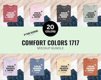 Comfort Colors 1717 Mockup Bundle, Folded Flat Lay T-Shirt Mockups, Real Photo Tee Shirt Flatlay Mock Up, Neutral Cozy Aesthetic Mockups