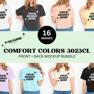 Comfort Colors 3023CL Mockup Bundle, Front + Back View, Crop Tee Shirt Mockups, Real Model Photo Mockup