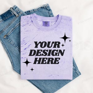 Comfort Colors Colorblast 1745 Amethyst Mockup, Flat Lay Tee Shirt Mock-up, Folded Purple T-Shirt POD Mock Up, Styled Flatlay TShirt Mockups