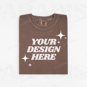 Comfort Colors 1717 Espresso Mockup, Brown Flat Lay T-Shirt Mock Up, Flatlay Tee Shirt POD Mockups, White Background Folded TShirt Mock-up