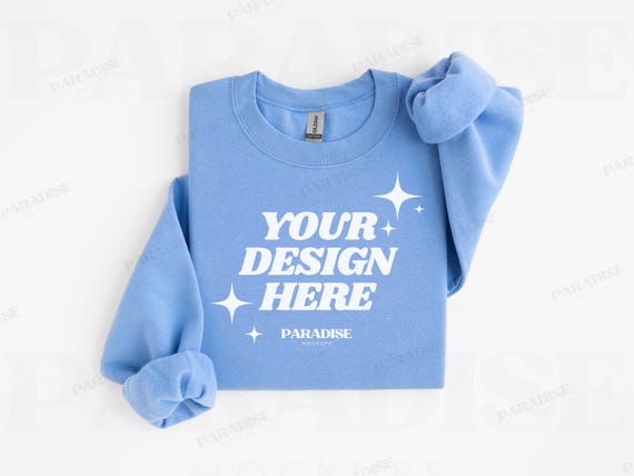 Gildan 18000 Carolina Blue Sweatshirt Folded Mockup, Flat Lay Crewneck Mock Up, Simple Clean Sweater G180 Mock-up, Flatlay Blue POD Mockups