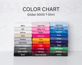 Gildan 5000 Color Chart | G500 Mockup Color Guide | 30 T-Shirt Colors | Real Product Photo