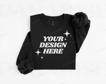 Gildan SF000 Black Sweatshirt Mockup, Folded Flat Lay Mock Up, Softstyle Crewneck Sweater Flatlay Mock, Real Photo White Background Mockups