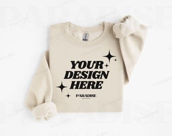 Gildan 18000 Sand Sweatshirt Folded Mockup, Flat Lay Tan Crewneck Mock Up, Simple Clean Flatlay, G18000 POD Mockups, Sweater G180 Mock-Up