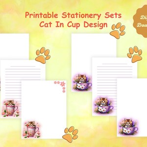 Cats & Flowers  Printable Writing Paper, Instant Download, Journal Writing, Printable Stationary, Letter Writing, Notepad, A4, US Letter